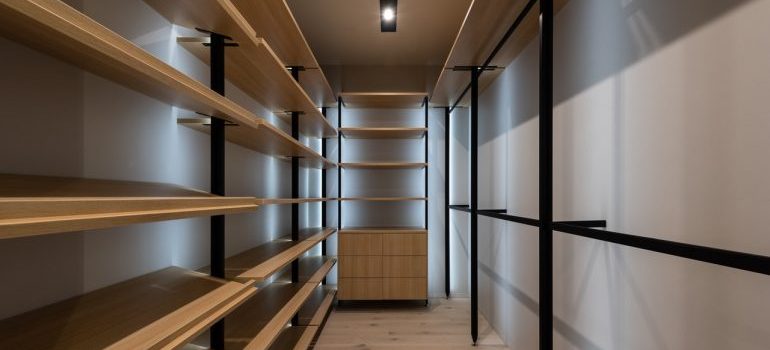 Tidy and clean storage with shelves and proper lighting. 